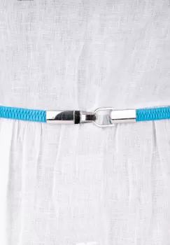 Curea subtire elastica din piele ecologica cu prindere in fata, turcoaz imagine