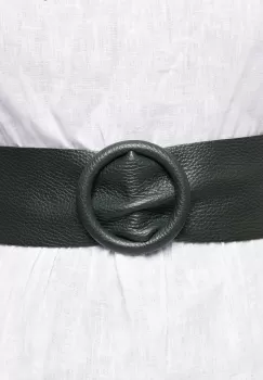 Curea verde inchis din piele naturala cu latime de 7 cm, catarama rotunda imbracata in piele imagine