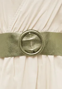 Curea verde metalizat din piele naturala cu latime de 7 cm, catarama rotunda imbracata in piele imagine