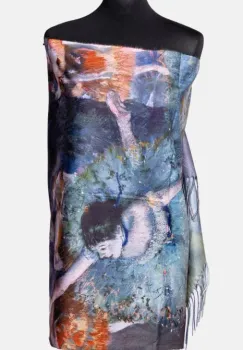 Esarfa cashmere cu doua fete imprimata cu imeprimeu inspirat dupa un tablou cu balerine al lui Degas imagine