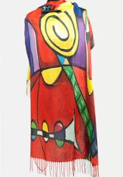 Esarfa cashmere cu doua fete imprimata cu reproducere colorata intens a lui Picasso imagine