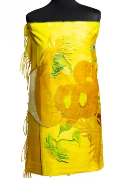 Esarfa cashmere cu doua fete imprimata cu reproducerea dupa pictura Floarea soarelui a lui Vincent Van Gogh imagine