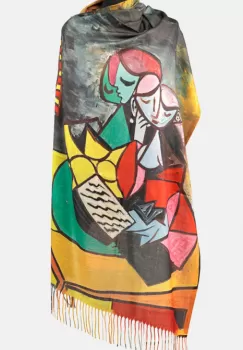 Esarfa cashmere cu doua fete imprimata cu reproducerea Two girls reading a lui Picasso imagine