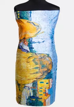 Esarfa cashmere cu doua fete imprimata cu un peisaj campenesc cu capite de fan imagine