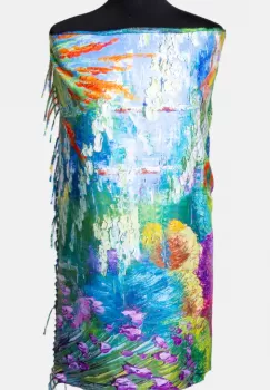 Esarfa cashmere cu doua fete imprimata cu un peisaj campenesc cu gradini inflorite imagine