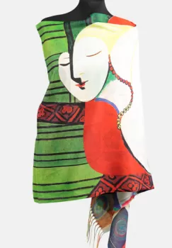 Esarfa cashmere cu fir de lurex, doua fete imprimata cu reproducere dupa Visul lui Picasso imagine
