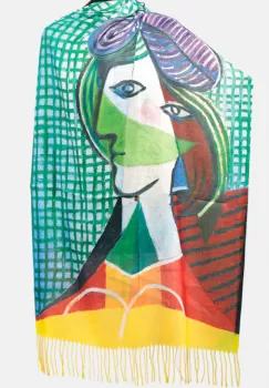 Esarfa cashmere cu fir de lurex, doua fete imprimata cu reproducere suprarealista dupa Picasso imagine
