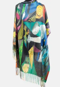 Esarfa cashmere cu fir de lurex, doua fete imprimata cu reproduceri supraealiste dupa Picasso imagine