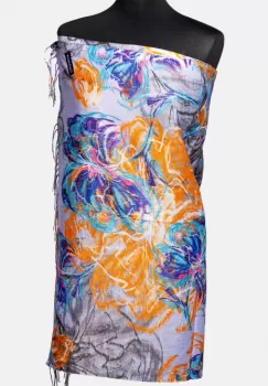 Esarfa cashmere cu fir din lurex, flori stilizate pe fond lila imagine