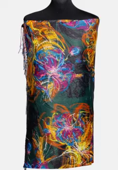 Esarfa cashmere cu fir din lurex, flori stilizate pe fond verde inchis imagine