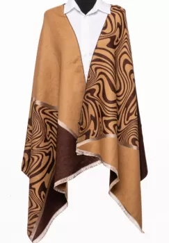 Esarfa cashmere cu jocuri de linii si curbe, camel si maro imagine