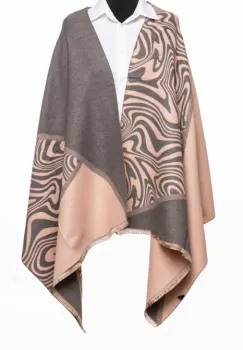 Esarfa cashmere cu jocuri de linii si curbe, gri si roz prafuit imagine