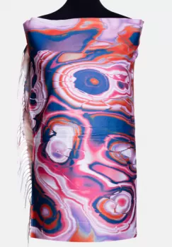 Esarfa cashmere cu model fluid art in nuante de bleumarin, corai si roz imagine