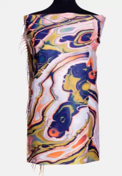 Esarfa cashmere cu model fluid art in nuante de bleumarin, portocaliu si verzui imagine