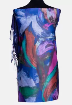 Esarfa cashmere cu model pensulat in nuante intense de albastru, verde si mov imagine