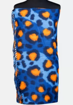 Esarfa cashmere model animal print cu nuante de albastru si portocaliu imagine
