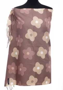 Esarfa casmir cu flori bej pe fond camel imagine