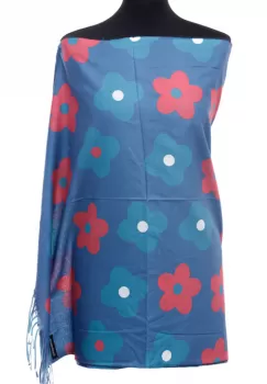 Esarfa casmir cu flori bordo pe fond albastru imagine