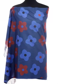 Esarfa casmir cu flori bordo si albstre pe fond bleumarin imagine