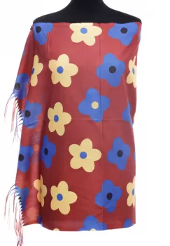 Esarfa casmir cu flori glabene si albastre pe fond bordo imagine