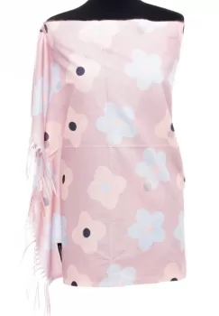 Esarfa casmir cu flori roz si bleu pe fond roz deschis imagine