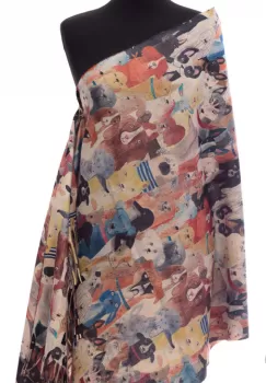 Esarfa casmir cu imprimeu catei diversi multicolora imagine