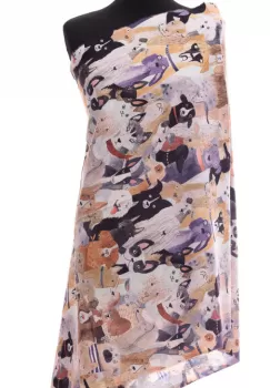 Esarfa casmir cu imprimeu catei diversi pe fond camel imagine