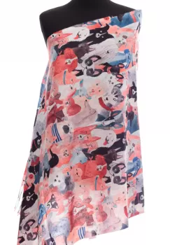 Esarfa casmir cu imprimeu catei diversi pe fond corai imagine