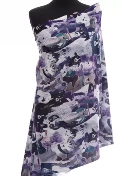 Esarfa casmir cu imprimeu catei diversi pe fond mov imagine