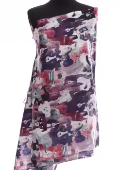 Esarfa casmir cu imprimeu catei diversi pe fond visiniu imagine