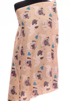 Esarfa casmir cu imprimeu catei pug pe fond bej imagine