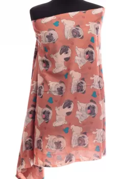 Esarfa casmir cu imprimeu catei pug pe fond caramiziu imagine