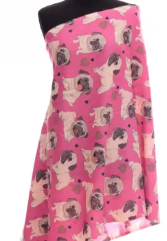 Esarfa casmir cu imprimeu catei pug pe fond fucsia imagine