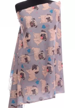 Esarfa casmir cu imprimeu catei pug pe fond gri imagine