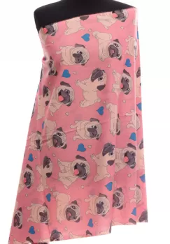 Esarfa casmir cu imprimeu catei pug pe fond roz imagine