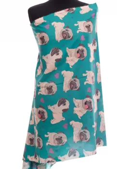 Esarfa casmir cu imprimeu catei pug pe fond verde imagine