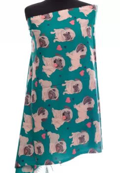 Esarfa casmir cu imprimeu catei pug pe fond verde smarald imagine