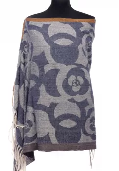 Esarfa casmir cu imprimeu floral stilizat pe fond bleumarin imagine