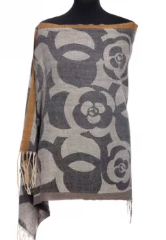 Esarfa casmir cu imprimeu floral stilizat pe fond negru imagine