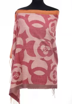 Esarfa casmir cu imprimeu floral stilizat pe fond rosu inchis imagine