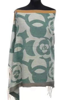 Esarfa casmir cu imprimeu floral stilizat pe fond verde imagine