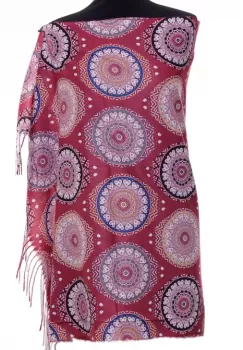 Esarfa casmir cu imprimeu mandale si inimi pe fond bordo imagine