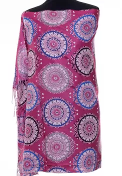 Esarfa casmir cu imprimeu mandale si inimi pe fond fucsia imagine