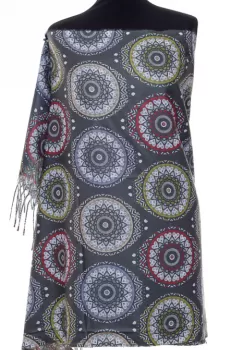 Esarfa casmir cu imprimeu mandale si inimi pe fond kaki imagine