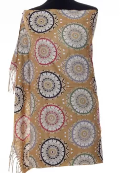 Esarfa casmir cu imprimeu mandale si inimi pe fond mustar imagine