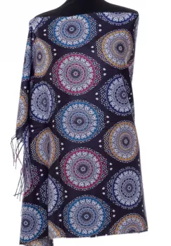 Esarfa casmir cu imprimeu mandale si inimi pe fond negru imagine