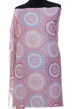 Esarfa casmir cu imprimeu mandale si inimi pe fond roz imagine