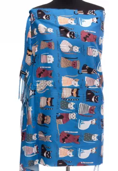 Esarfa casmir cu imprimeu pisicute cochete pe fond albastru imagine