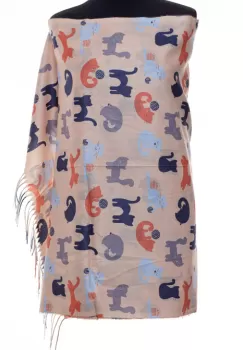 Esarfa casmir cu imprimeu pisicute jucause pe fond bej imagine