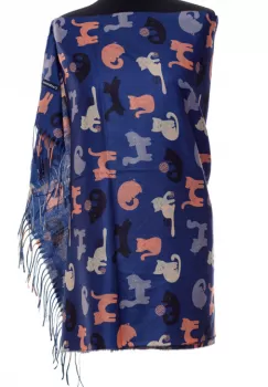 Esarfa casmir cu imprimeu pisicute jucause pe fond bleumarin imagine